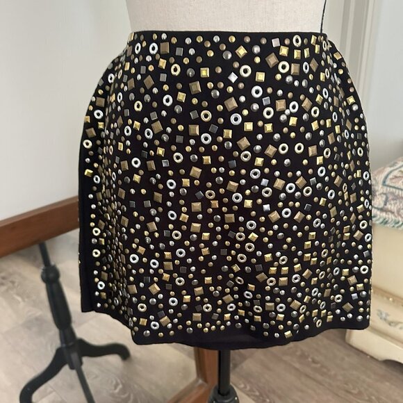 Bailey 44 USA Made Bling Mini  Skirt elastic waist Black Gold Silver Small EUC - Picture 6 of 6
